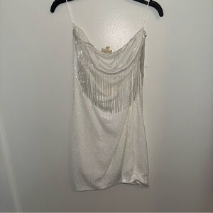 Lena White Sequin Fringe Mini Dress